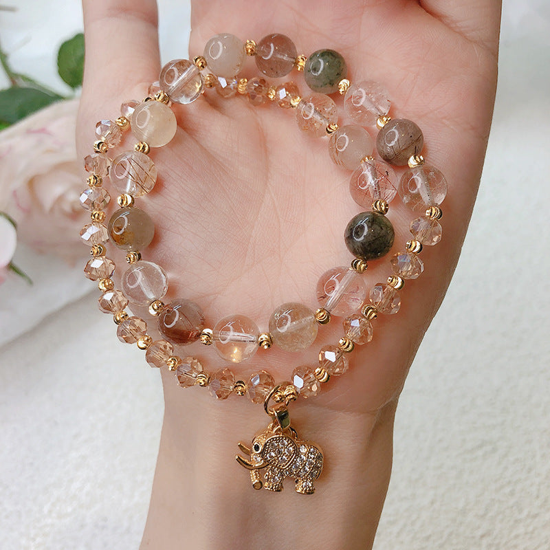 Rose Quartz Elephant Healing Energy Charm Bracelet