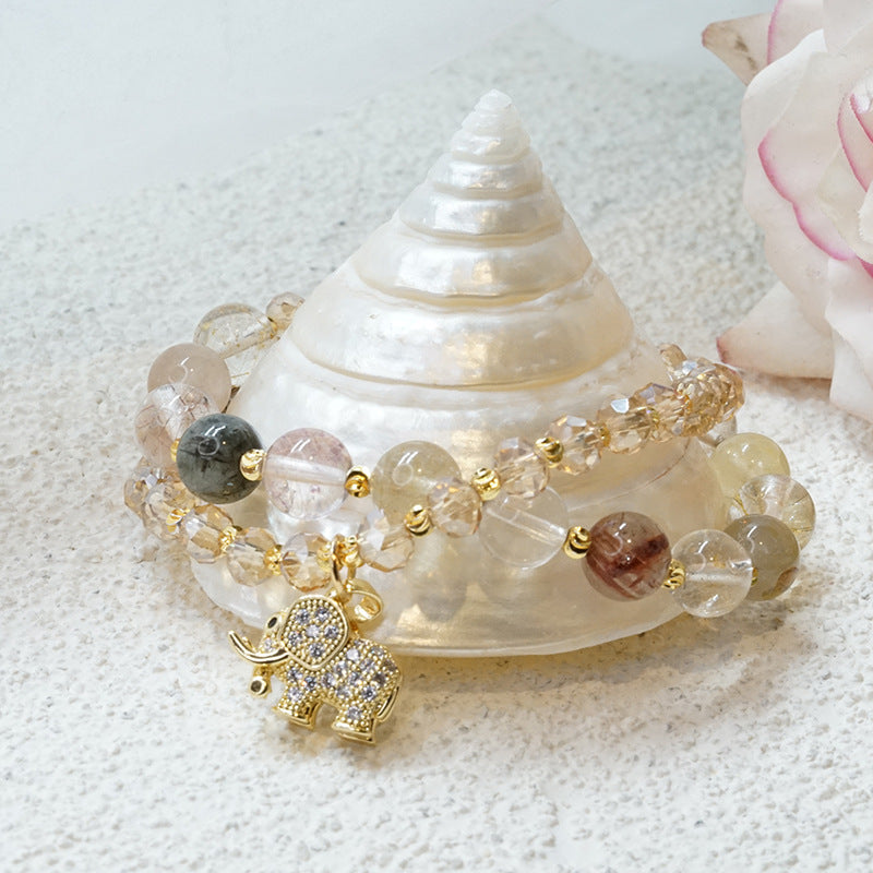 Rose Quartz Elephant Healing Energy Charm Bracelet