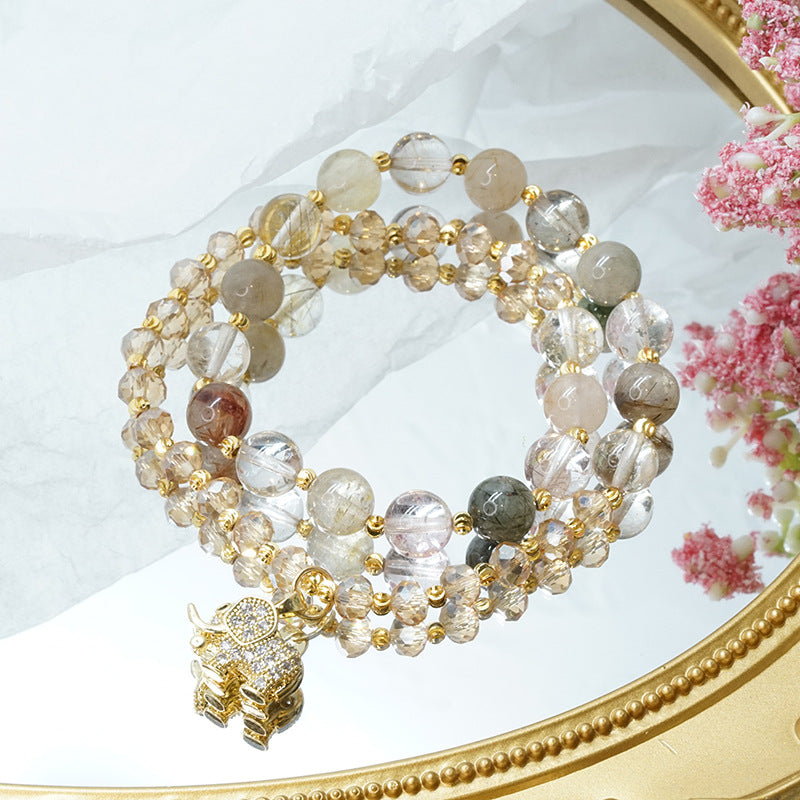 Rose Quartz Elephant Healing Energy Charm Bracelet