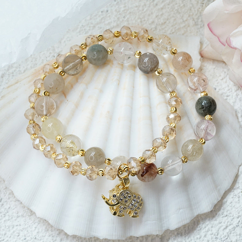 Rose Quartz Elephant Healing Energy Charm Bracelet