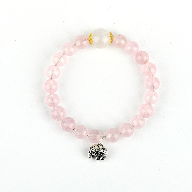 Rose Quartz Moonstone Lucky Elephant Bracelet