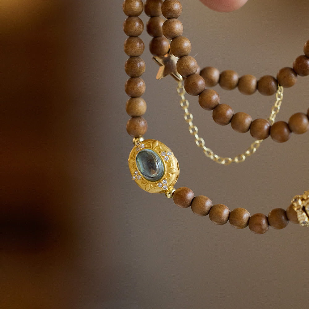 Sandalwood Beads aquamarine Enchanted Serenity Bracelet