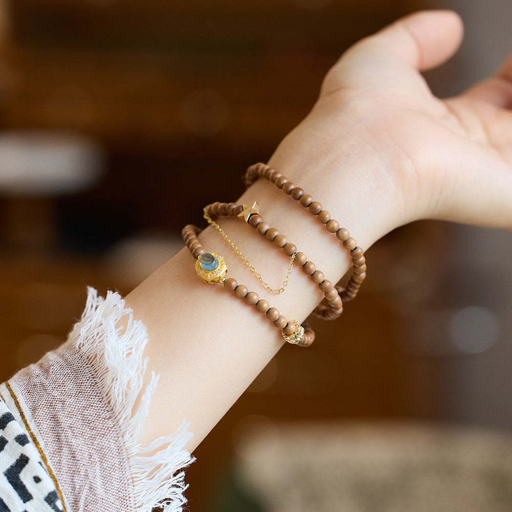 Sandalwood Beads aquamarine Enchanted Serenity Bracelet