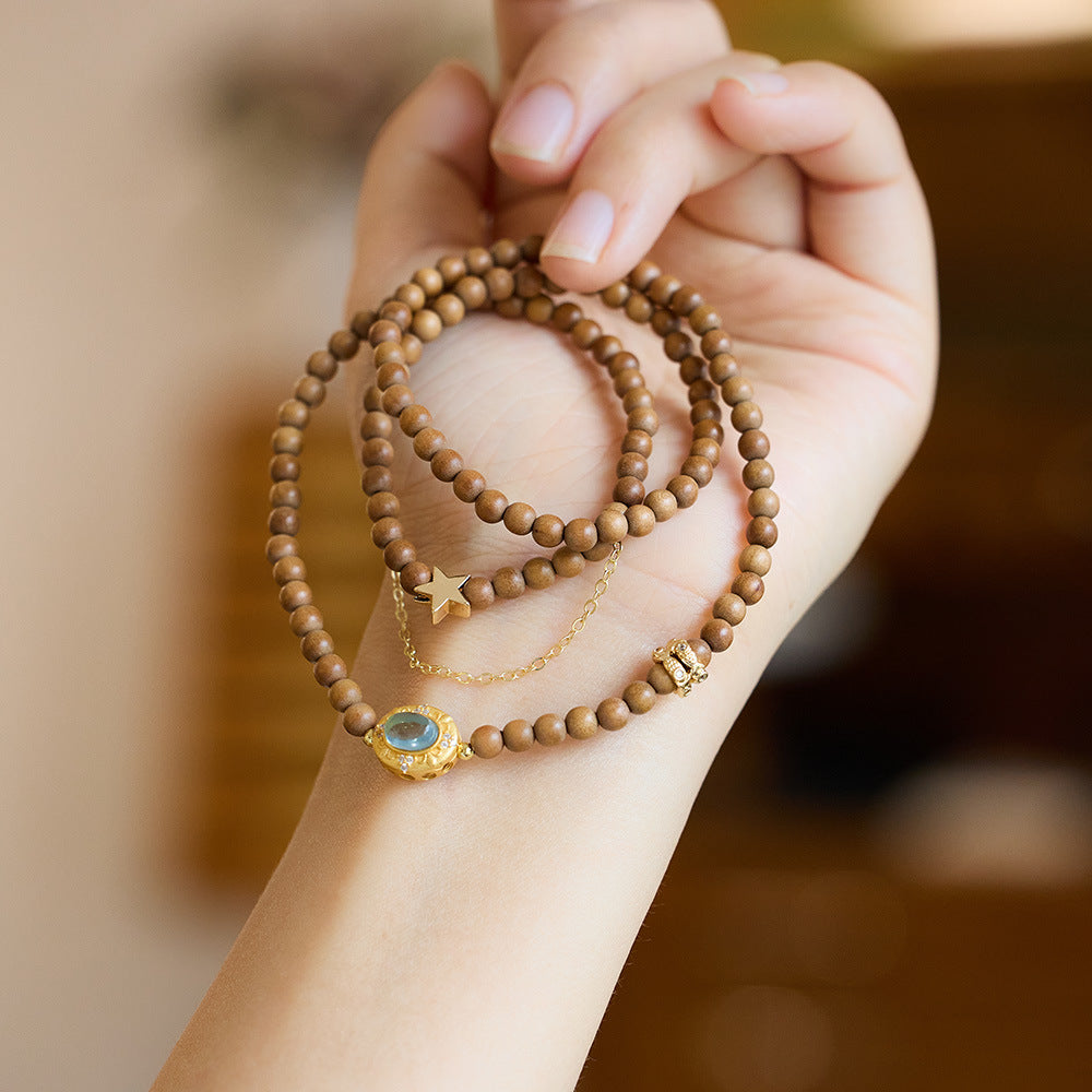 Sandalwood Beads aquamarine Enchanted Serenity Bracelet