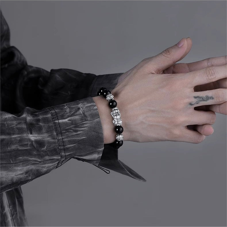 Silver Pixiu Obsidian Wealth Bracelet