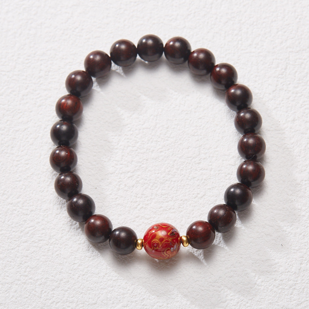 Small Leaf Red Sandalwood with colorful lacquer beads Serenity Bracelet