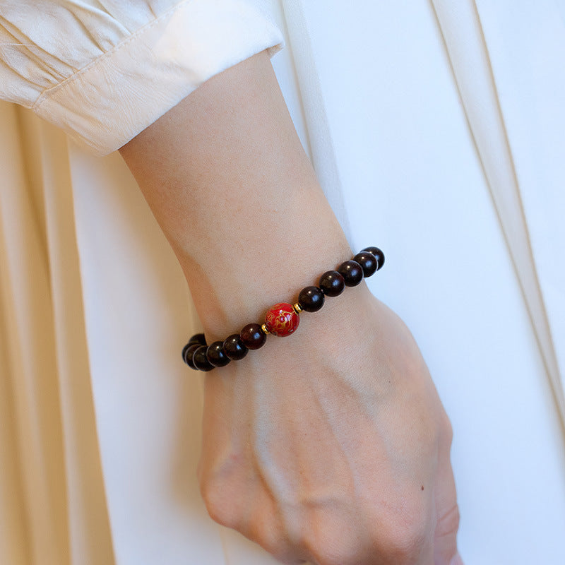 Small Leaf Red Sandalwood with colorful lacquer beads Serenity Bracelet