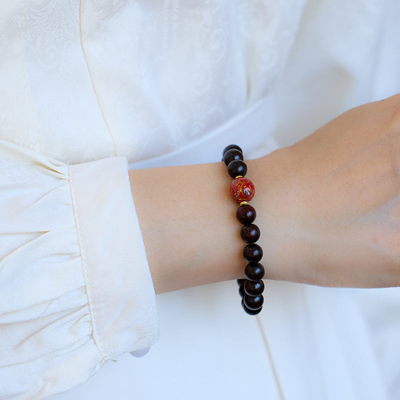 Small Leaf Red Sandalwood with colorful lacquer beads Serenity Bracelet