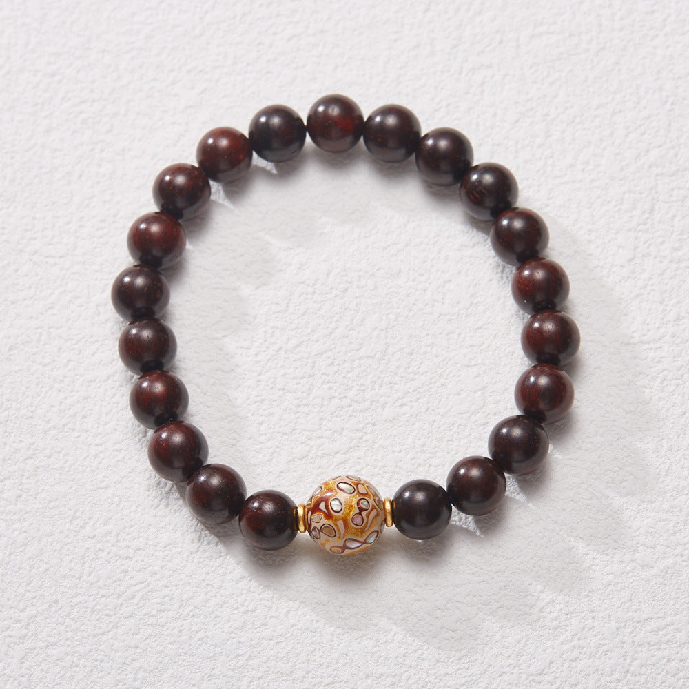 Small Leaf Red Sandalwood with colorful lacquer beads Serenity Bracelet