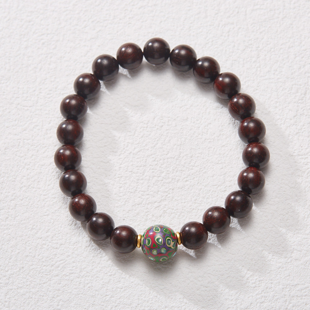 Small Leaf Red Sandalwood with colorful lacquer beads Serenity Bracelet