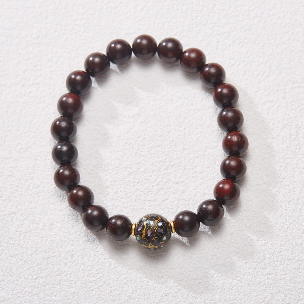 Small Leaf Red Sandalwood with colorful lacquer beads Serenity Bracelet