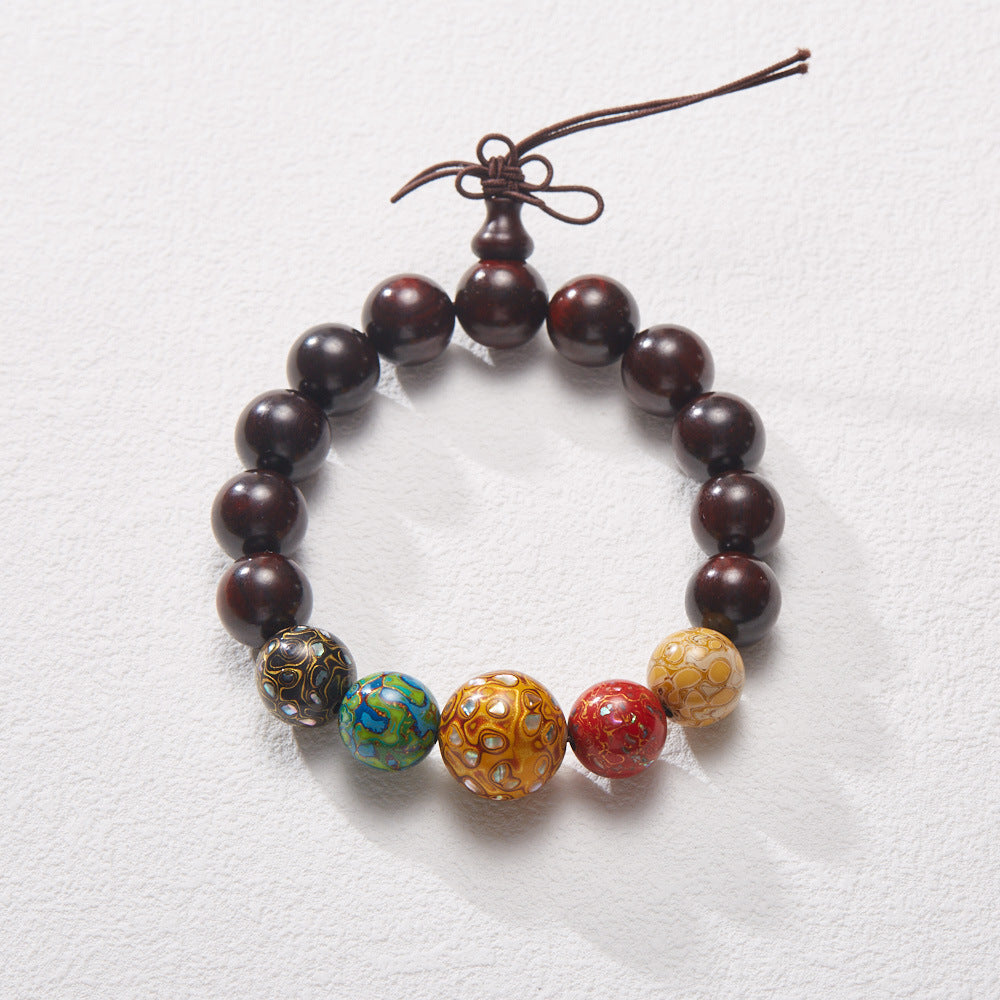 Small Leaf Red Sandalwood with colorful lacquer beads Serenity Bracelet
