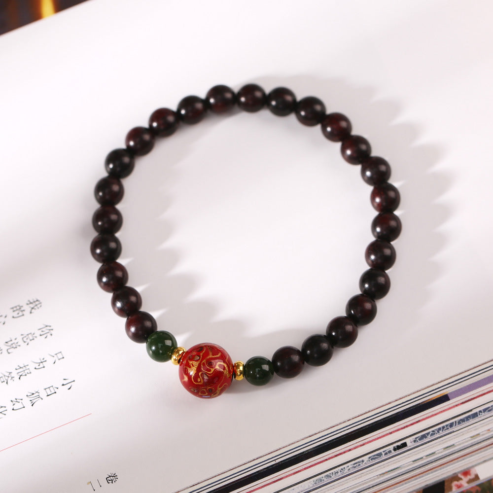 Small Leaf Red Sandalwood with colorful lacquer beads Serenity Bracelet