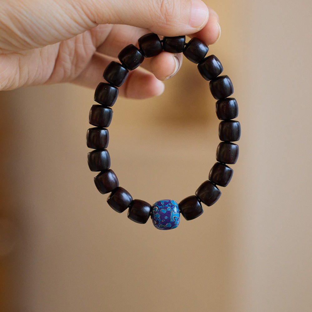 Small Leaf Red Sandalwood with colorful lacquer beads Serenity Bracelet
