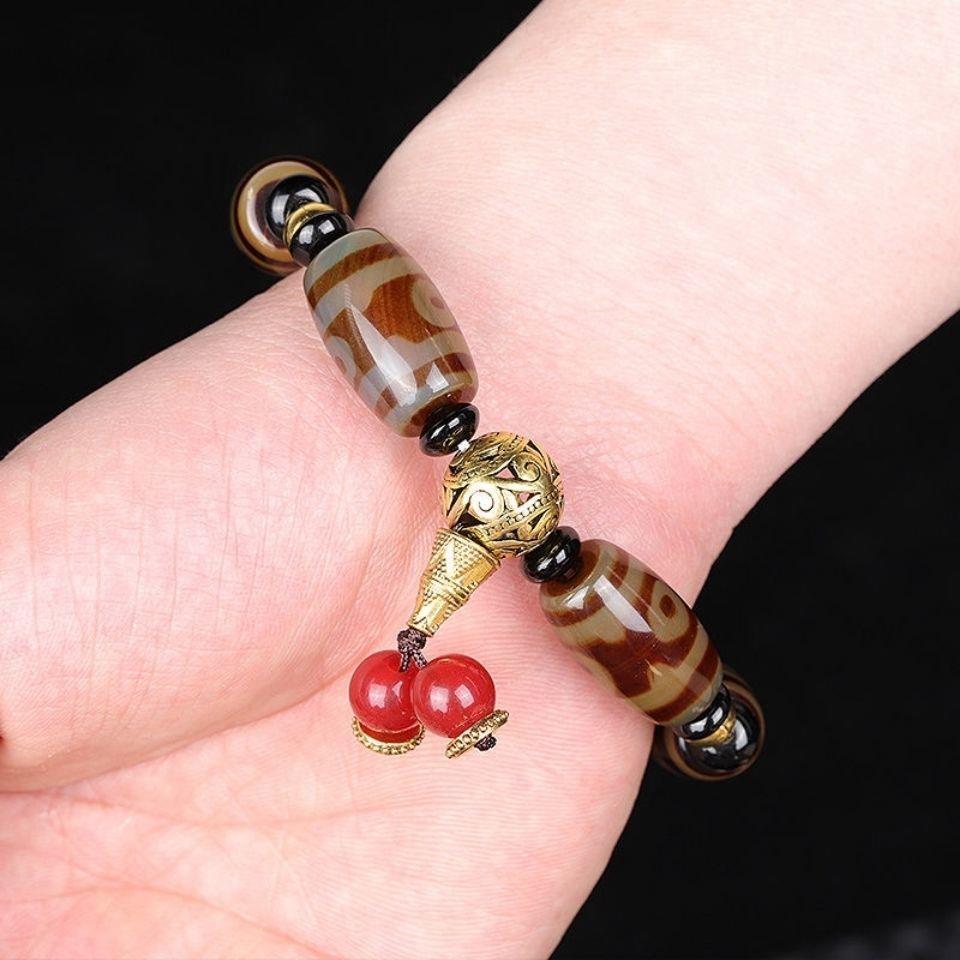 Tibetan Nine-Eye Dzi Bead Fortune Charm Bracelet