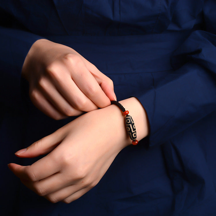 Tibetan Nine-Eye Dzi Bead Prosperity String Bracelet