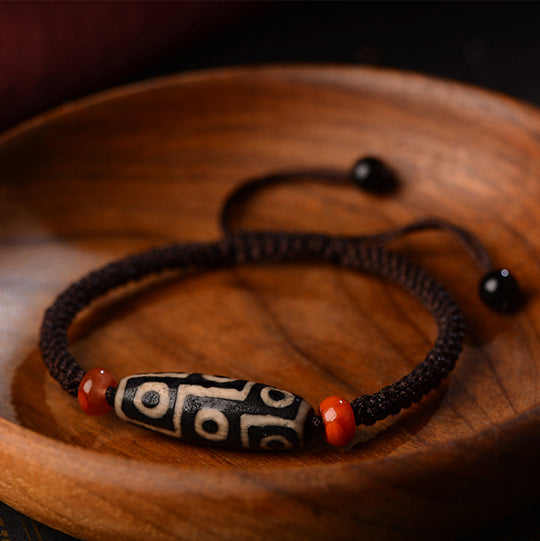 Tibetan Nine-Eye Dzi Bead Prosperity String Bracelet