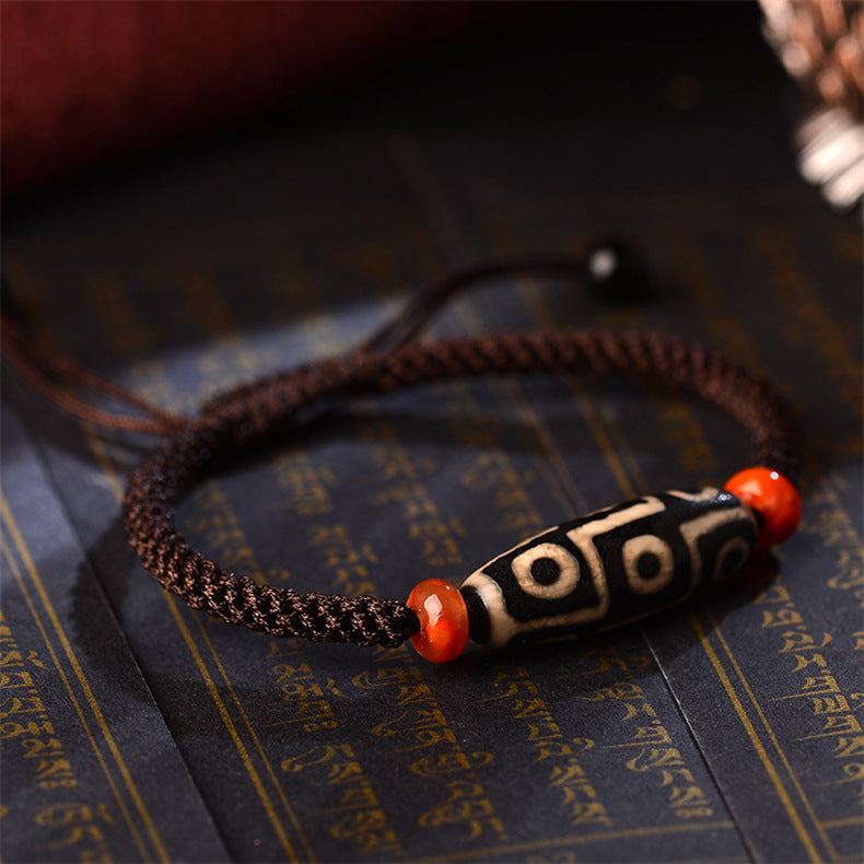Tibetan Nine-Eye Dzi Bead Prosperity String Bracelet