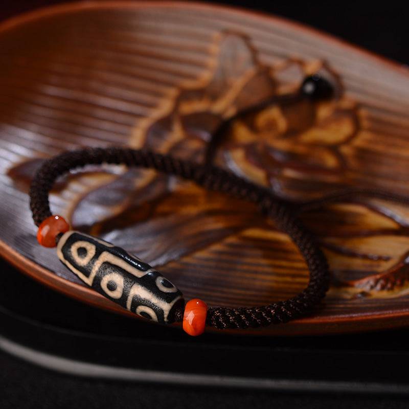Tibetan Nine-Eye Dzi Bead Prosperity String Bracelet