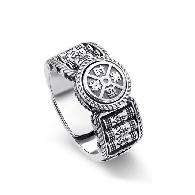 Tibetan Om Mani Padme Hum Carved Design Copper Coin Purity Rotatable Ring - Fortune & Karma