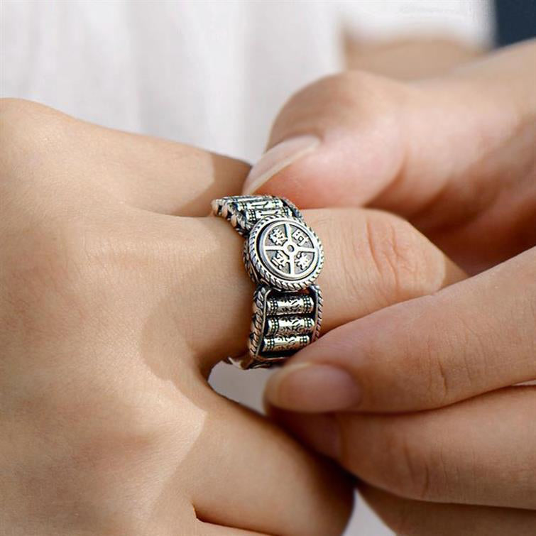 Tibetan Om Mani Padme Hum Carved Design Copper Coin Purity Rotatable Ring - Fortune & Karma