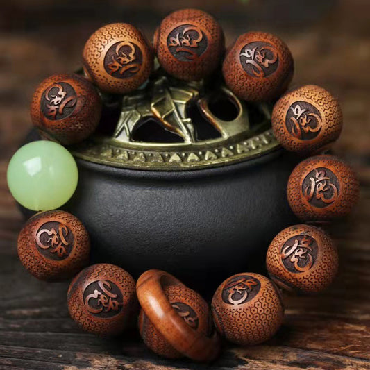 Tibetan Rosewood Engraving Tiger Protection Bracelet - Fortune & Karma