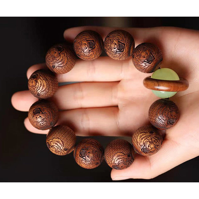 Tibetan Rosewood Engraving Tiger Protection Bracelet - Fortune & Karma