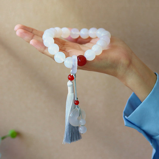 White Agate Red Agate Luck Wrist Mala Tassels Pocket Mala Car Decoration - Fortune & Karma