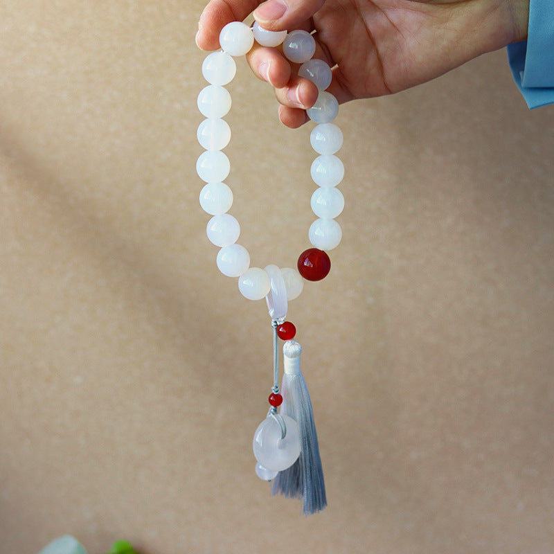 White Agate Red Agate Luck Wrist Mala Tassels Pocket Mala Car Decoration - Fortune & Karma