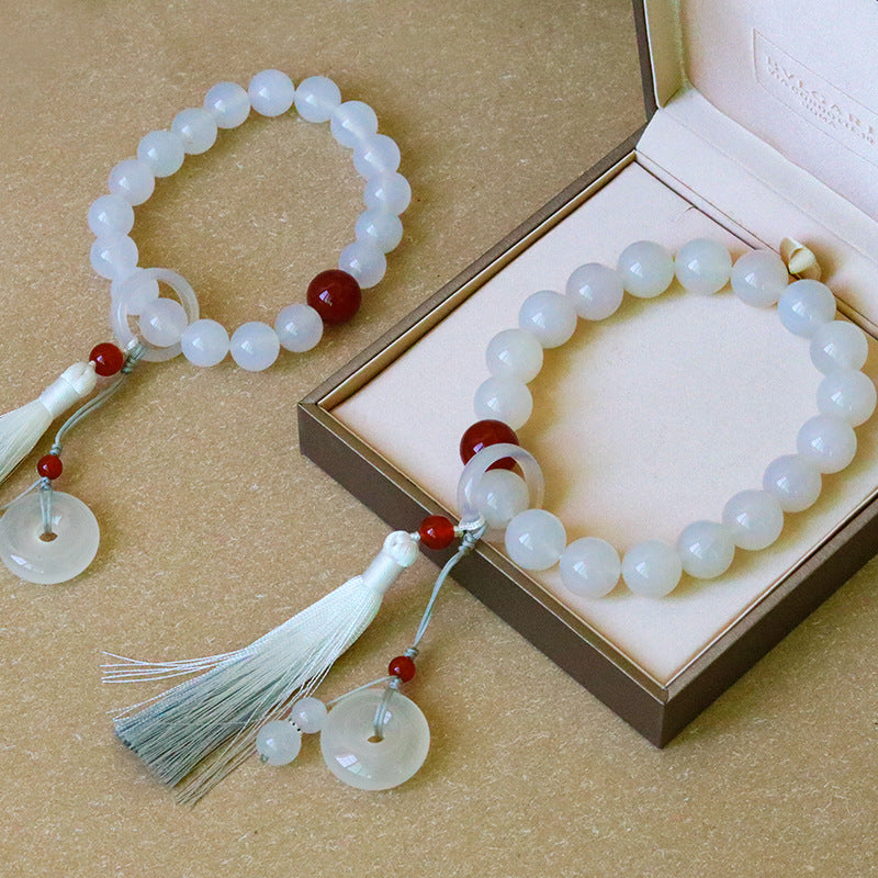 White Agate Red Agate Luck Wrist Mala Tassels Pocket Mala Car Decoration - Fortune & Karma