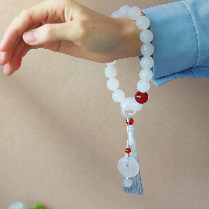 White Agate Red Agate Luck Wrist Mala Tassels Pocket Mala Car Decoration - Fortune & Karma