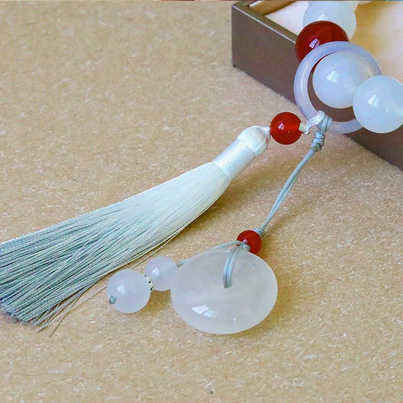 White Agate Red Agate Luck Wrist Mala Tassels Pocket Mala Car Decoration - Fortune & Karma