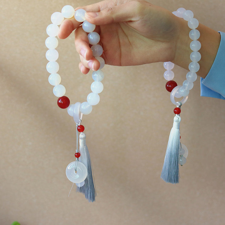 White Agate Red Agate Luck Wrist Mala Tassels Pocket Mala Car Decoration - Fortune & Karma