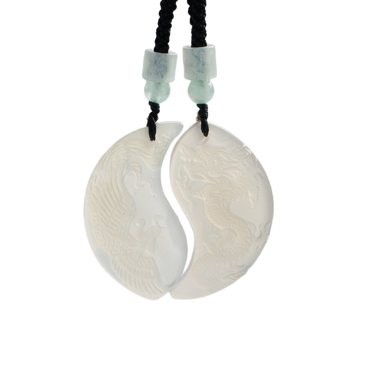 White Chalcedony Dragon Phoenix Harmony Couple Necklaces