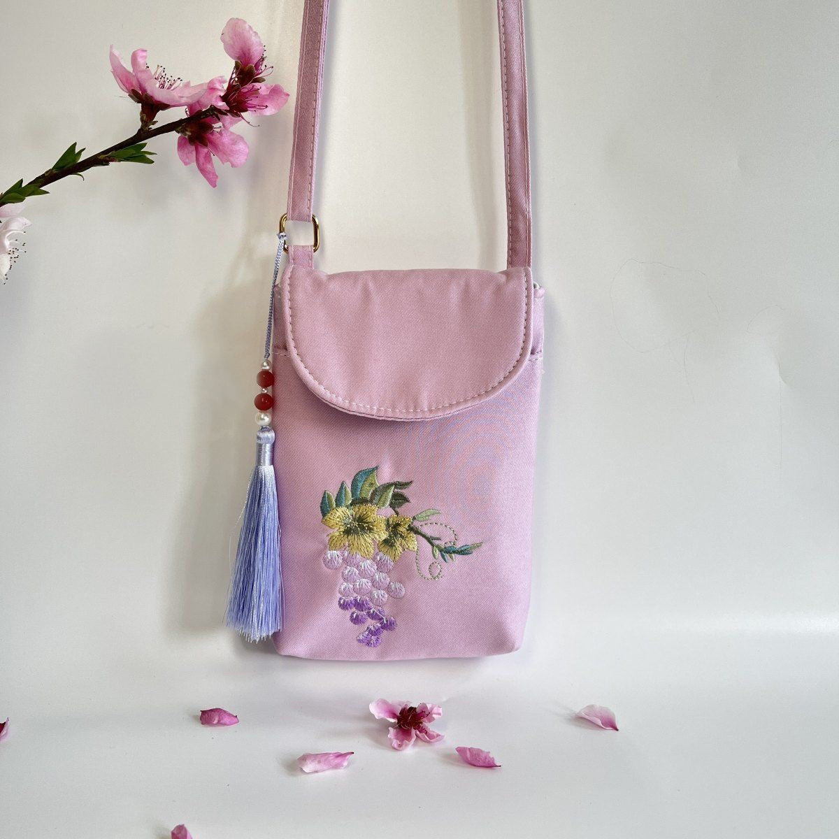 Fortune & Karma Embroidered Tassel Crossbody Phone Bag