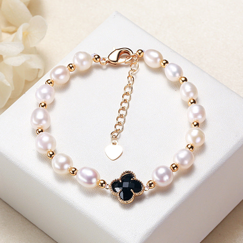 Pearl Four Leaf Clover Wealth Chain Bracelet - Fortune & Karma