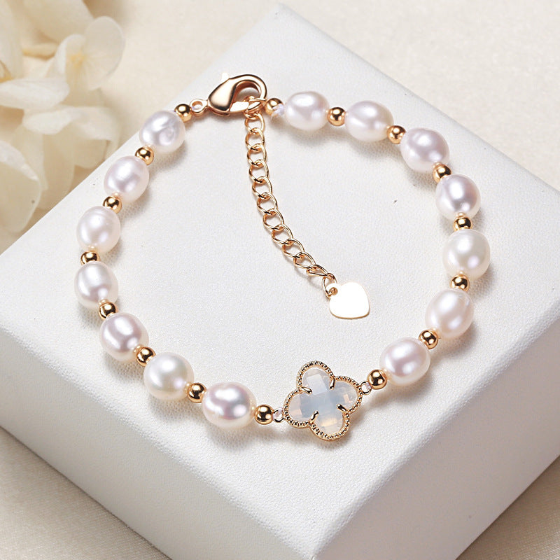 Pearl Four Leaf Clover Wealth Chain Bracelet - Fortune & Karma