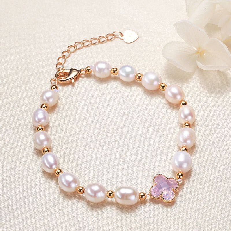 Pearl Four Leaf Clover Wealth Chain Bracelet - Fortune & Karma