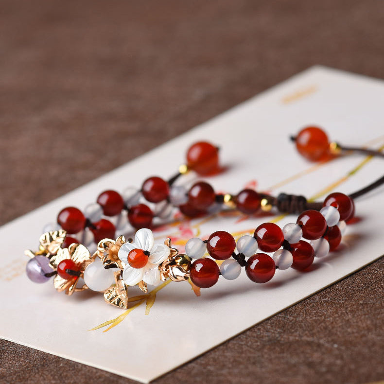 Green Aventurine Garnet Bead Flower Petal Luck Bracelet - Fortune & Karma