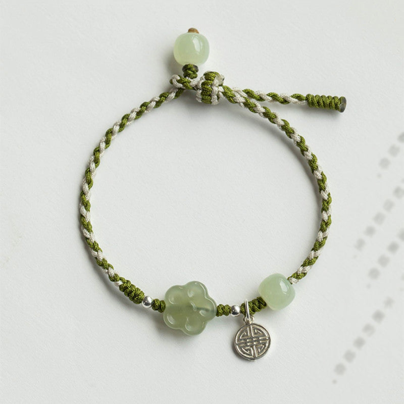 Handmade Plum Blossom Flower Jade Luck Prosperity Braided Bracelet - Fortune & Karma