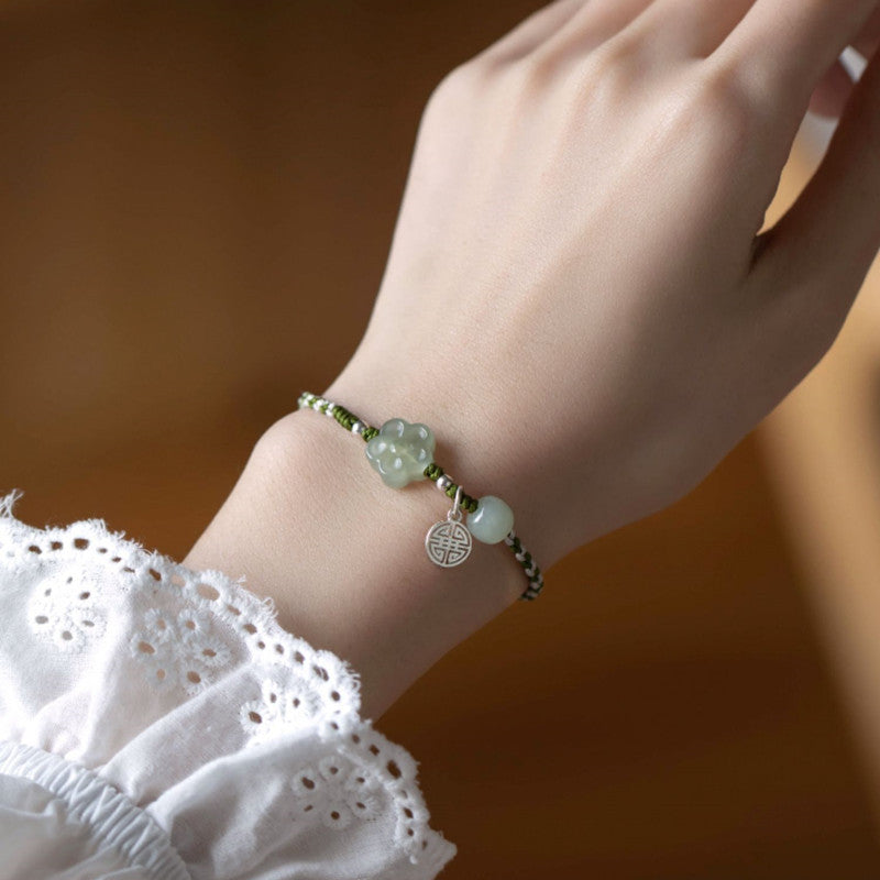 Handmade Plum Blossom Flower Jade Luck Prosperity Braided Bracelet - Fortune & Karma