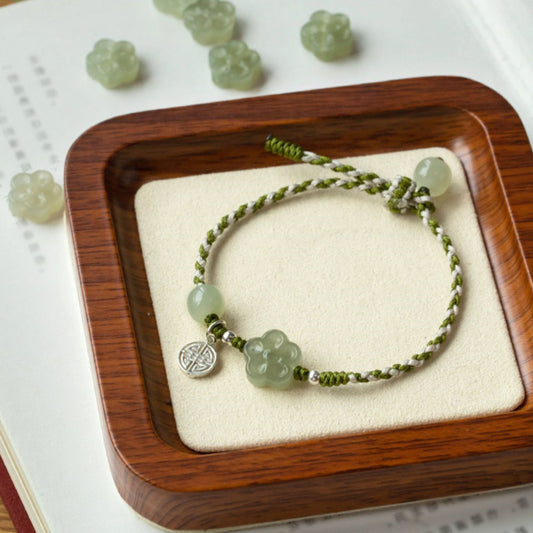 Handmade Plum Blossom Flower Jade Luck Prosperity Braided Bracelet - Fortune & Karma