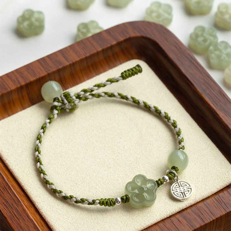 Handmade Plum Blossom Flower Jade Luck Prosperity Braided Bracelet - Fortune & Karma