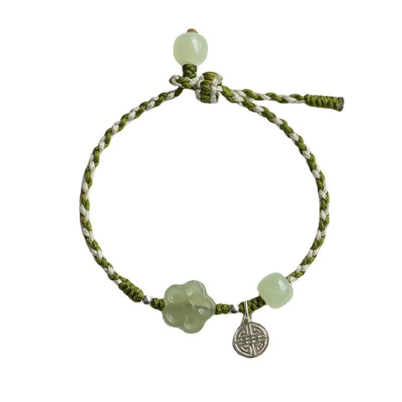 Handmade Plum Blossom Flower Jade Luck Prosperity Braided Bracelet - Fortune & Karma