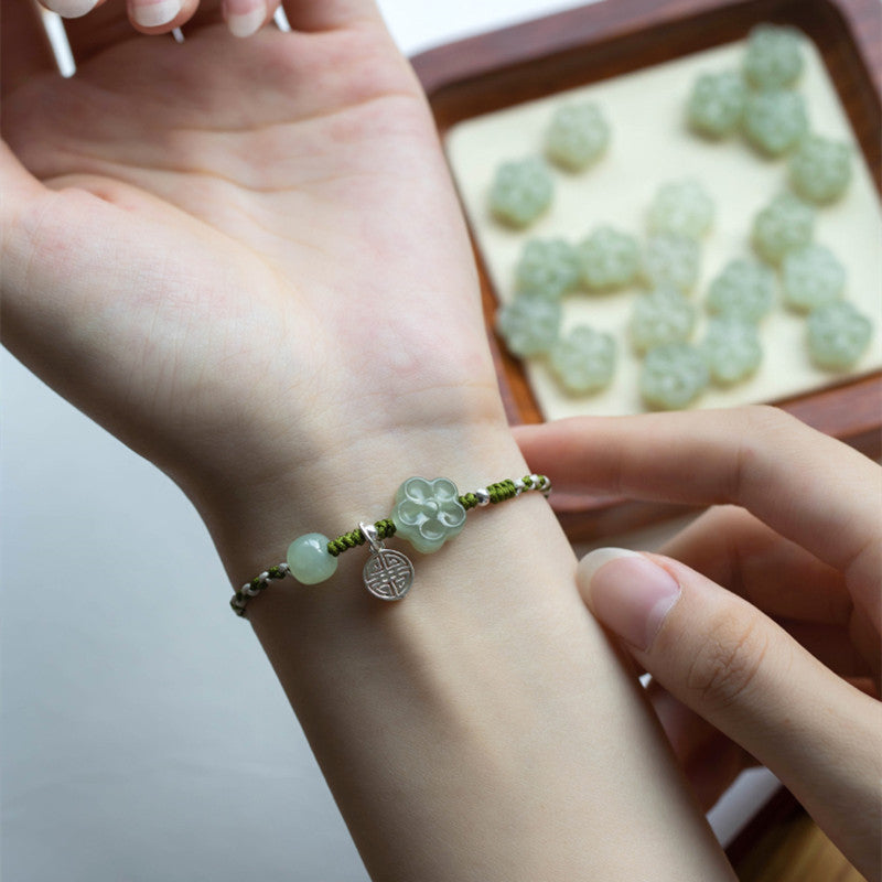 Handmade Plum Blossom Flower Jade Luck Prosperity Braided Bracelet - Fortune & Karma