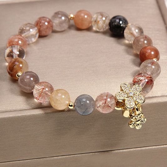 Multicolored Rutilated Quartz Citrine Wealth Protection Flower Bracelet - Fortune & Karma