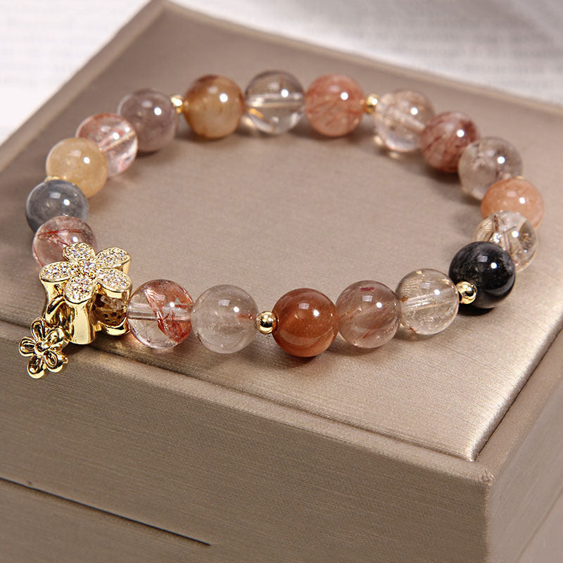 Multicolored Rutilated Quartz Citrine Wealth Protection Flower Bracelet - Fortune & Karma