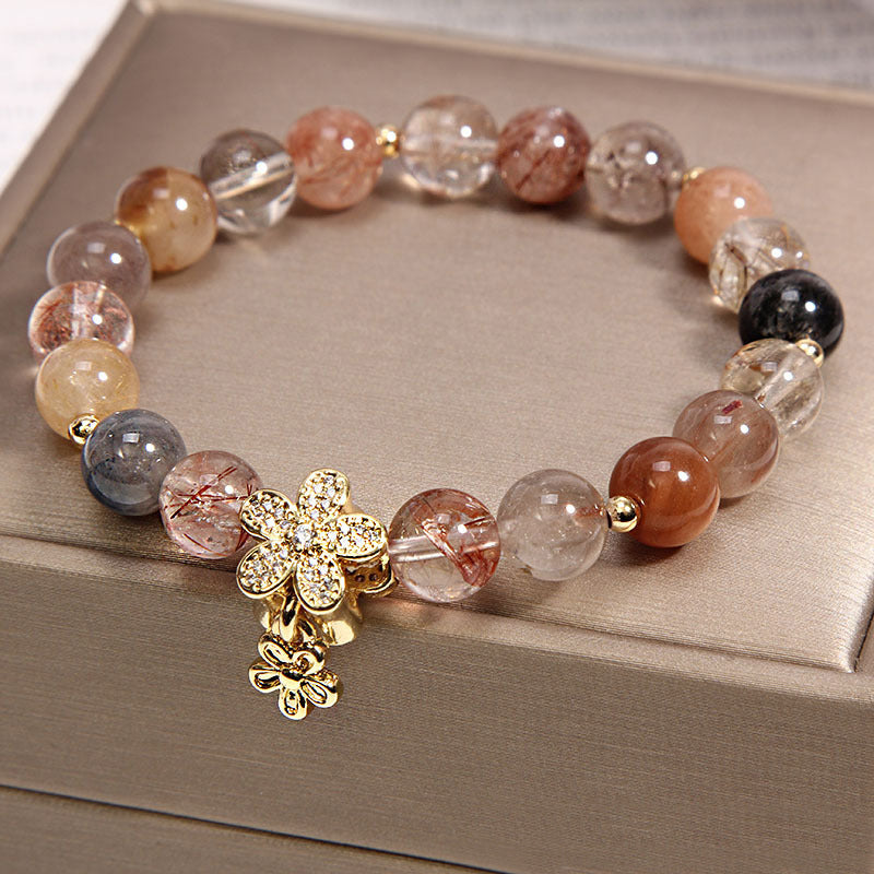 Multicolored Rutilated Quartz Citrine Wealth Protection Flower Bracelet - Fortune & Karma