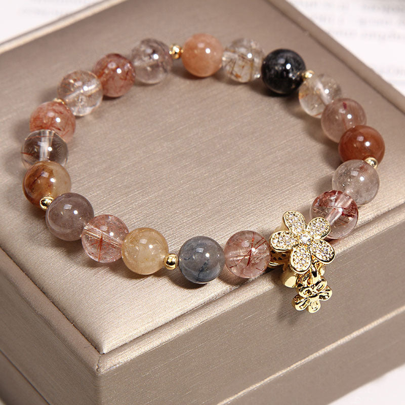 Multicolored Rutilated Quartz Citrine Wealth Protection Flower Bracelet - Fortune & Karma