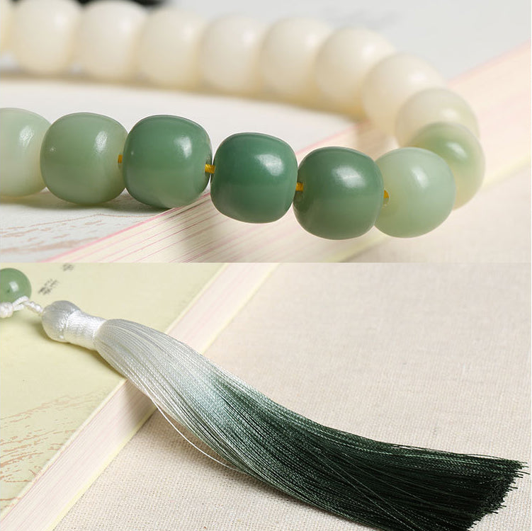 Natural Gradient Bodhi Seed Fortune Money Bag Lotus Wisdom Tassel Wrist Mala - Fortune & Karma